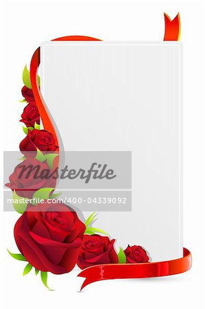 illustration of card with rose and roses on white background