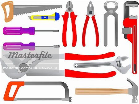 hand tools isolated on white background, abstract art illustration