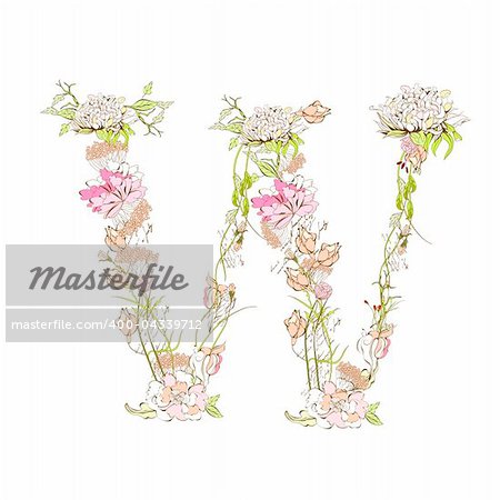 Spring floral font, Letter W