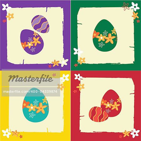 Vector illustration - Easter greeting card with eggs and flowers