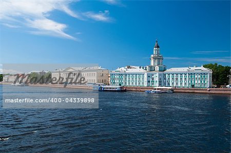 university embankment in Saint-Petersburg, Russia at sunny summer weather