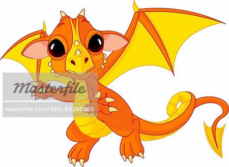 Illustration of Cute Cartoon baby dragon flaying