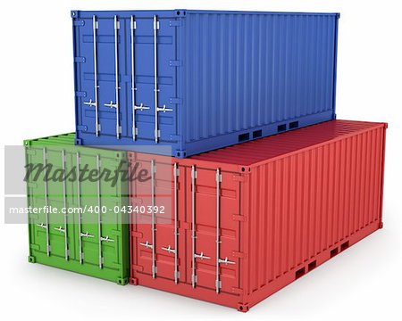 Three freight containers isolated on white background