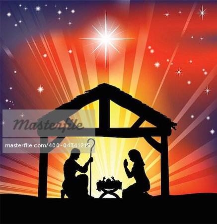 Illustration of traditional Christian Christmas Nativity scene