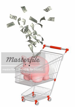 Piggy bank in shopping cart