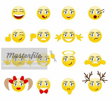 Set of cool smileys. Vector illustration, isolated on a white.