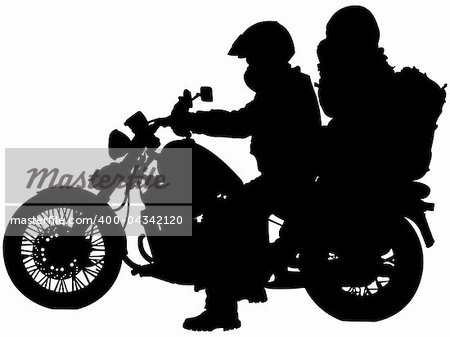 motorcycle and bikers silhouettes against white background, abstract vector art illustration