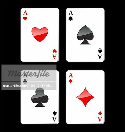 Four aces playing cards, four of a kind, poker winning combination, vector