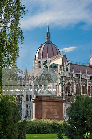 Hungarian Parliament and The Statue of Ferenc II Rakoczi, Budapest, Hungary