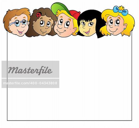 Blank frame with children faces - vector illustration.