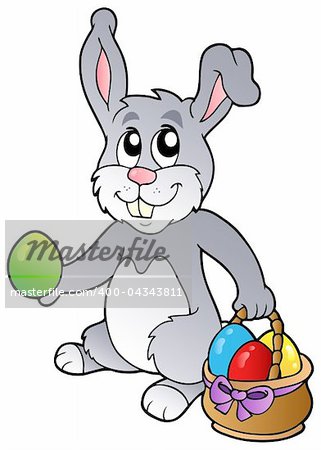 Bunny and Easter eggs - vector illustration.
