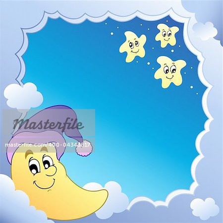 Cloudy frame with Moon 1 - vector illustration.