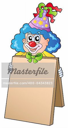 Clown holding information board - vector illustration.