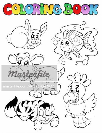 Coloring book with happy pets 1 - vector illustration.