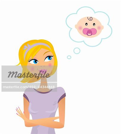 Happy young mother awaiting her baby. Vector Illustration.