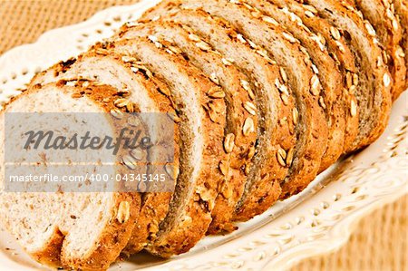 Healthy whole wheat bread in slices - close up