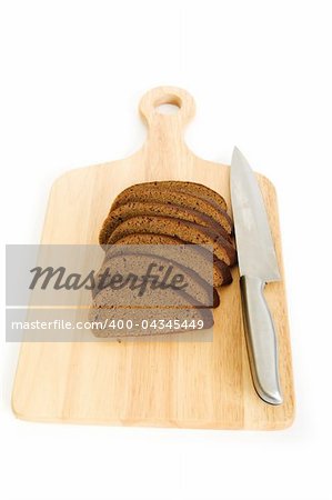 Bread and cutting board isolated on white