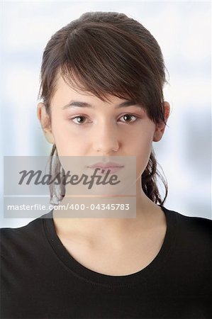 Teen girl portrait, over white background
