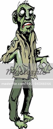 Cartoon zombie isolated on white. He is lurching