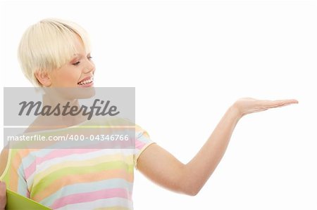 Student girl isolated on white background