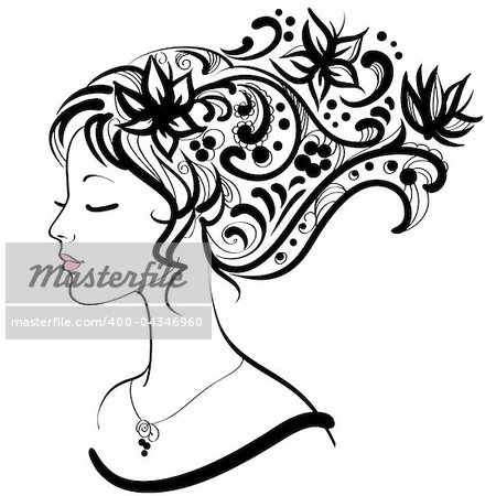 Woman face  with floral hairstyle