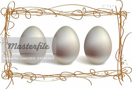 Three silver eggs in the nest frame