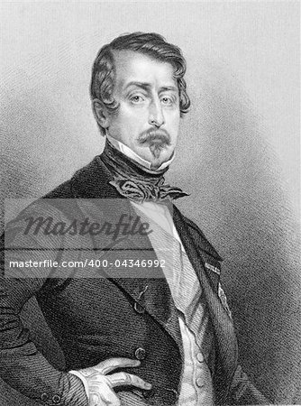 Napoleon III aka Louis Napoleon Bonaparte (1808-1873) on engraving from 1850. President of the French Second Republic and ruler of the Second French Empire. Nephew of Napoleon I. Engraved by Jekins after a picture by Maurin and published by P.Jackson, London & Paris.