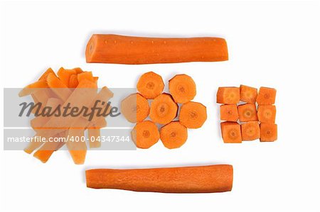 Chopped carrot for cooking isolated on white