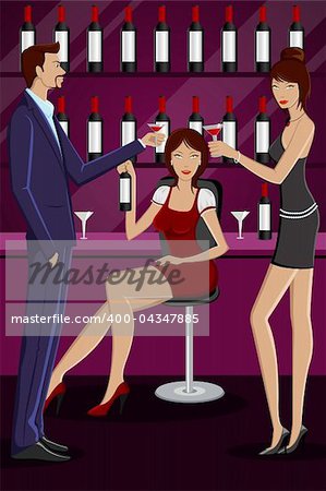 illustration of people enjoying drink in party