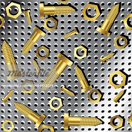 screws and nuts over metallic texture, abstract art illustration
