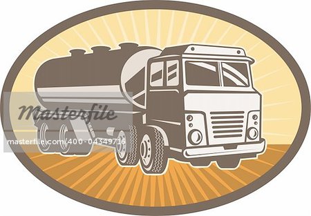 illustration of a cement truck set inside an ellipse with sunburst in background