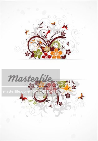 Abstract grunge flower frame with butterfly, element for design, vector illustration