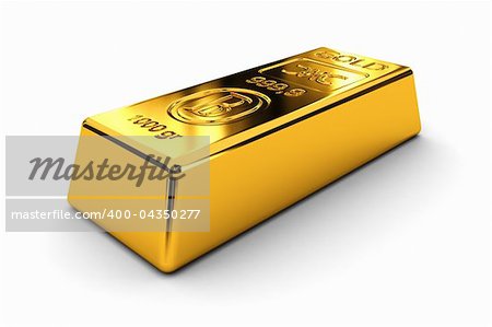 Two gold bars over white background