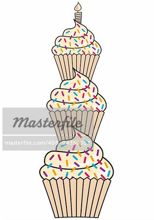 birthday cupcakes with candle, vector illustration