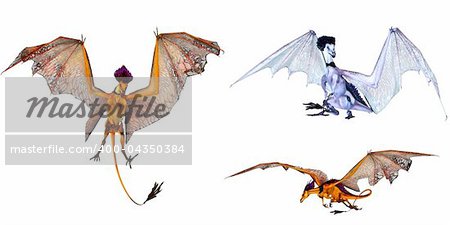three colorful fantasy dragons - isolated on white