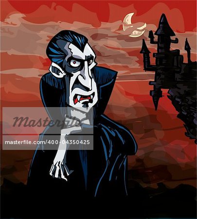 Cartoon Vampire with a castle in the background