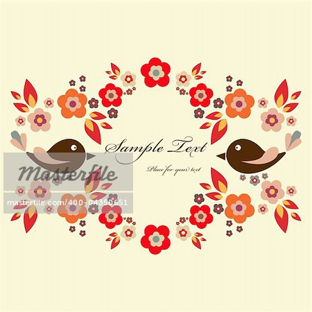 Vector red floral frame with birds