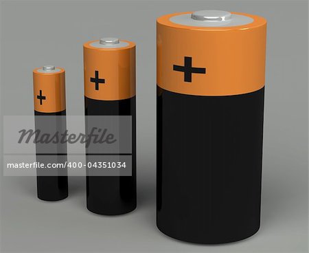 3d set of battery on the grey background