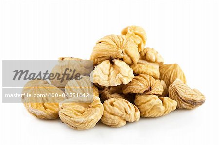 Dried chestnuts on white background