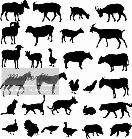 farm animals silhouettes - vector