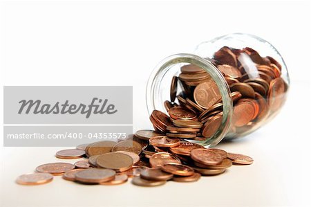 A jar of euro cents over white background