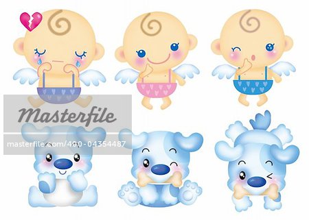 Cute cartoon design elements set - angel, dog