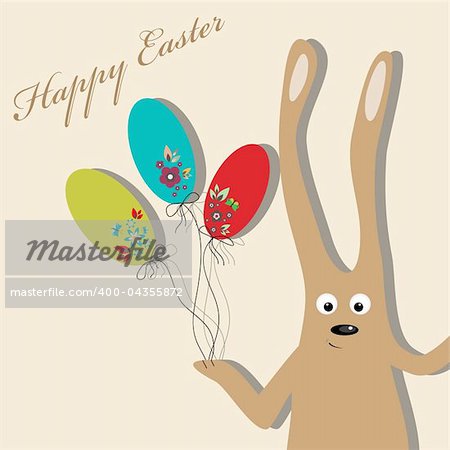 Vector Easter greeting card with rabbit and eggs