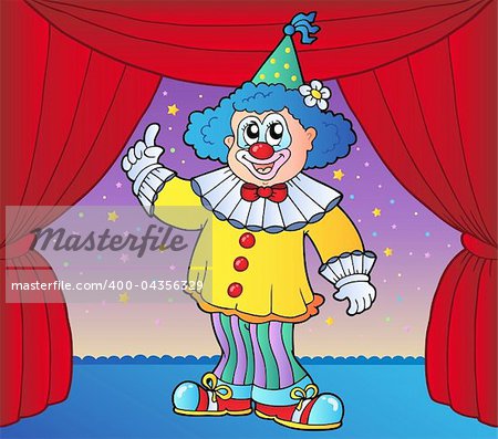 Clown on circus stage 2 - vector illustration.