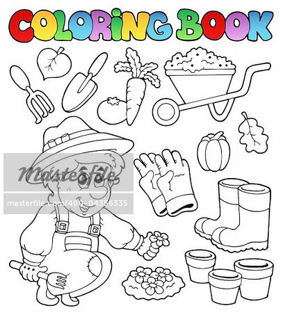 Coloring book with garden theme - vector illustration.