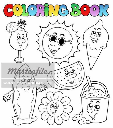 Coloring book with summer pictures - vector illustration.