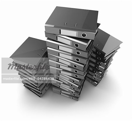 3d illustration of archive folders heap, over white background