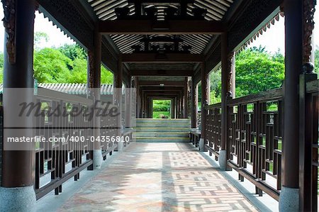 Traditional Chinese architecture, long corridor in outdoor park