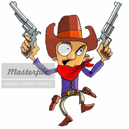 Cartoon cowboy with a gun belt. Isolated on white