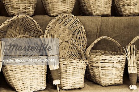 a lot of wicker basket in traditional market